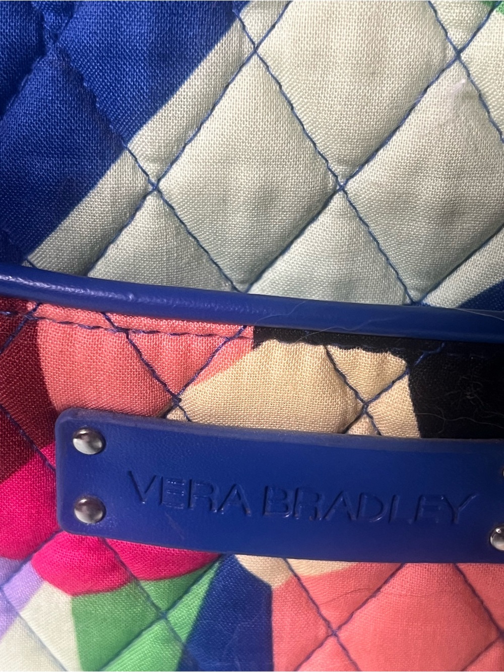 Vera Bradley Quilted Multicolor Geometric Tote with Blue Trim - Picture 2 of 7